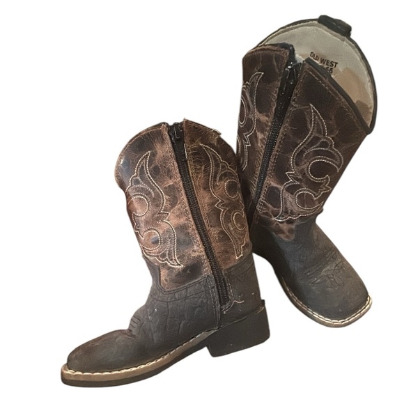 Old West Western 7.0 D Boots Boys Zip TPR Outsole Black Cactus Brown BSI1966 - Picture 2 of 3